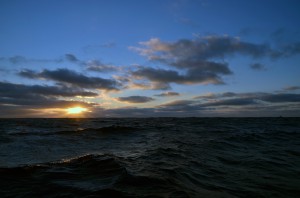 Sunset Biscay, note the ship silhouette.